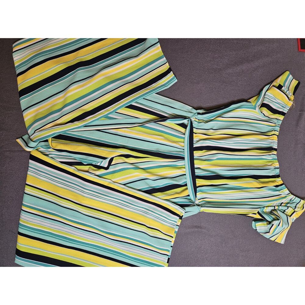Tacera Jumpsuit Womens Medium Colorful Striped Wide Leg Faux Wrap - Picture 8 of 8